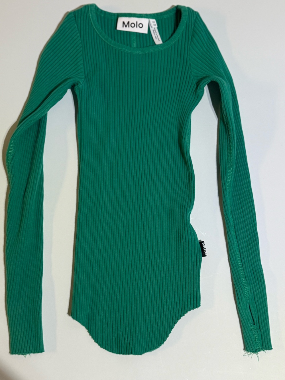 Stretchy Ribbed Raw Hem Long Sleeve Kids Quiet Luxury SportingGreen NWOT 5T Molo